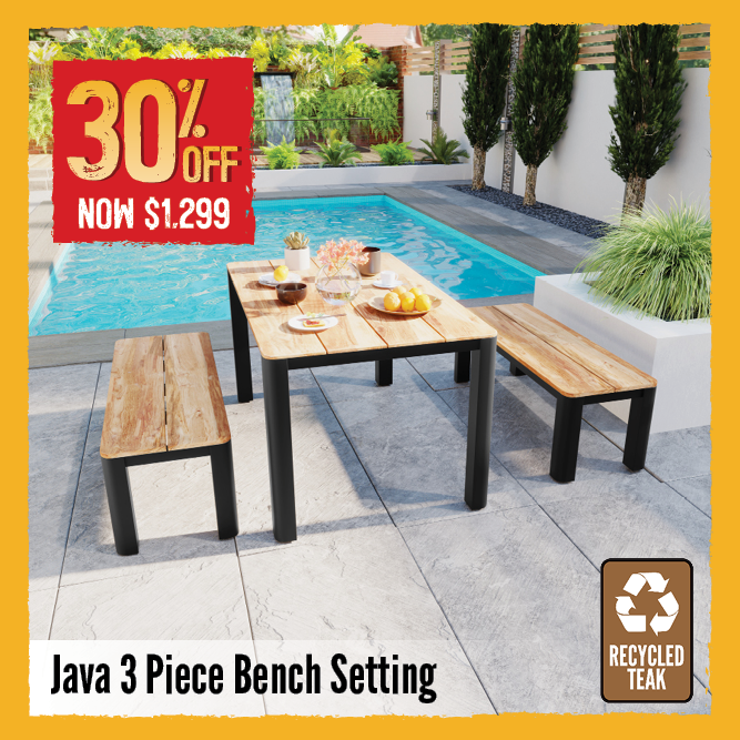 Now $1299 30% Off Java 3 Piece Bench Setting | Shop Now